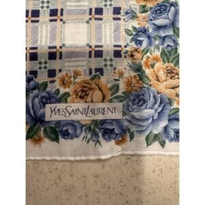 Vintage Yves Saint Laurent cotton floral plaid handkerchief